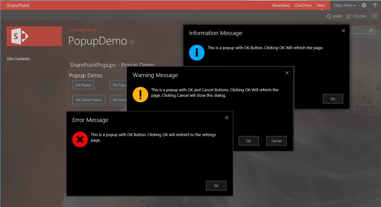 Show Dialog box programmatically in SharePoint 2013
